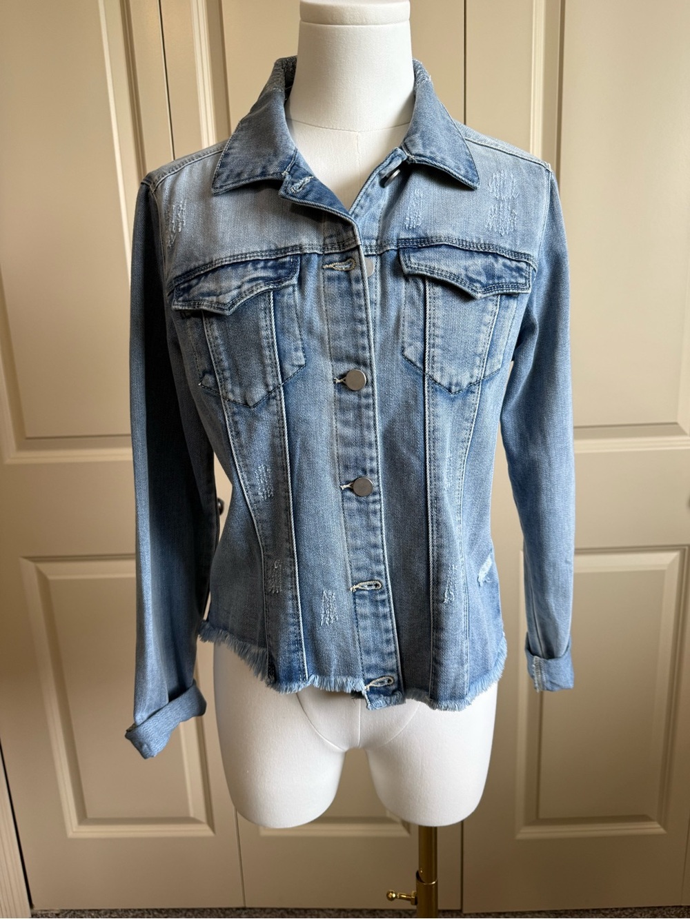 Light Blue Distressed Denim Jacket - Women's Jean Jacket